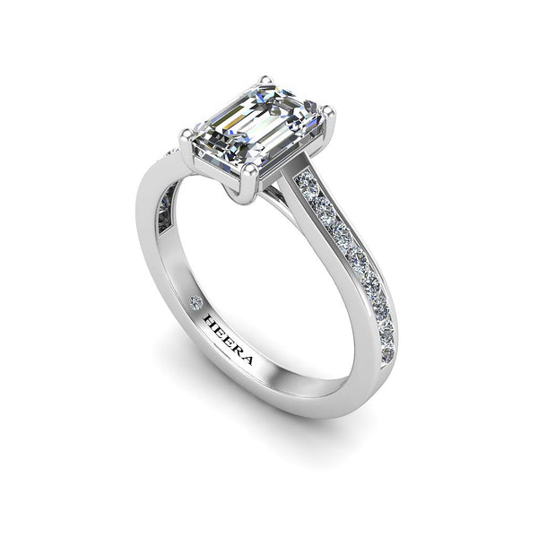TANIA - Emerald Cut Engagement Ring with Channel Set Diamond Shoulders in Platinum - HEERA DIAMONDS