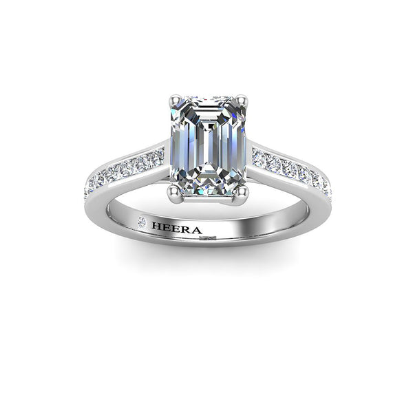 TANIA - Emerald Cut Engagement Ring with Channel Set Diamond Shoulders in Platinum - HEERA DIAMONDS
