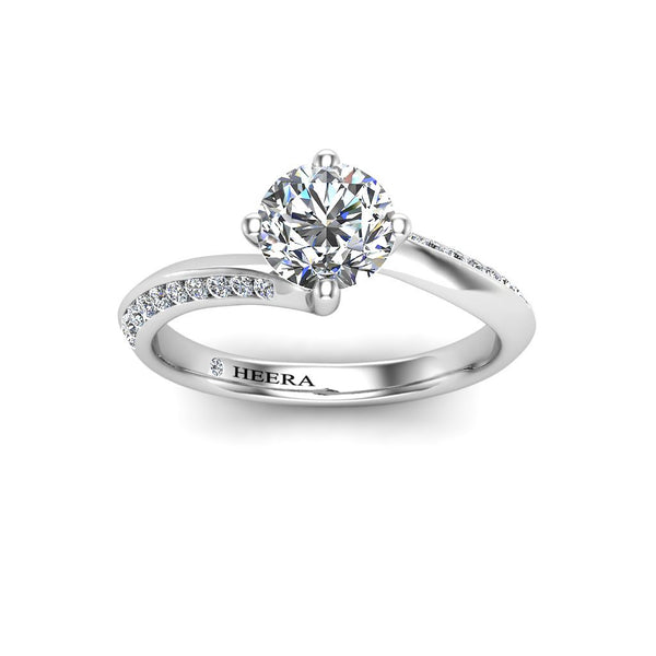 AINHOA - Round Brilliant Engagement Ring with Diamond Shoulders in Platinum - HEERA DIAMONDS
