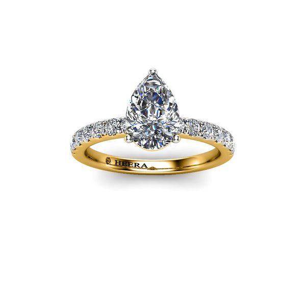 ROSA - Pear Cut Engagement Ring with Diamond Shoulders in Yellow Gold - HEERA DIAMONDS