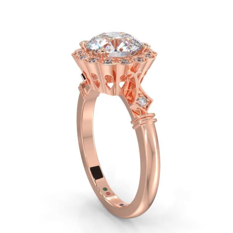 KELLY - Cushion Diamond Engagement Ring with Diamond Shoulders and Halo in Rose Gold - HEERA DIAMONDS