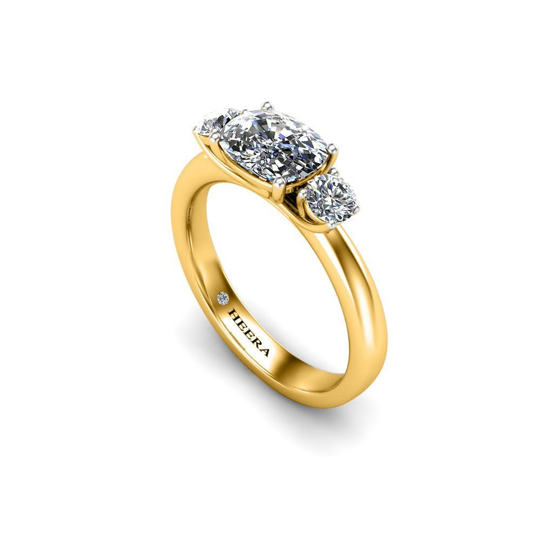 GINGER - Cushion Trilogy Engagement Ring in Yellow Gold - HEERA DIAMONDS