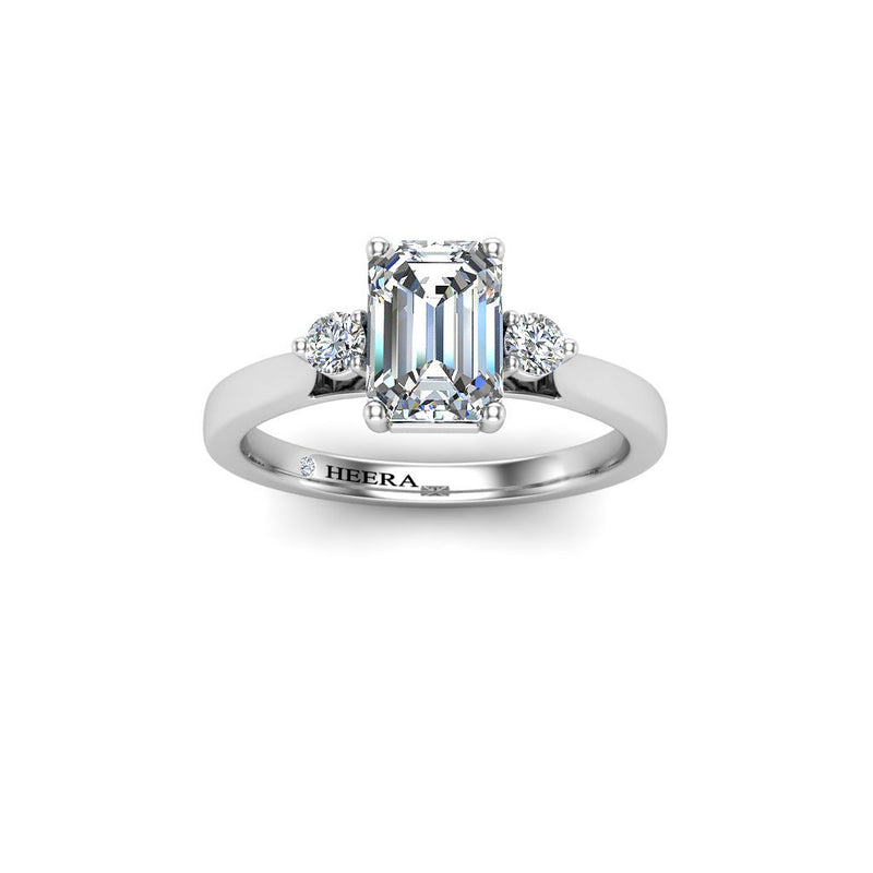 HEATHER - Emerald cut and Round Brilliants Trilogy Engagement Ring in Platinum - HEERA DIAMONDS