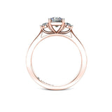 BAYSENBERRY - Emerald cut and Round Brilliants Trilogy Engagement Ring in Rose Gold - HEERA DIAMONDS
