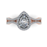 HELENA - Pear Engagement Ring with Diamond Halo and Shoulders in Rose Gold - HEERA DIAMONDS