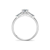 HARLEQUIN - Round Brilliant Trilogy Ring with Tapered Baguettes in Platinum - HEERA DIAMONDS