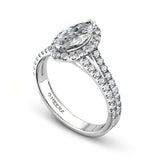 MANNIE - Marquise Cut Engagement Ring with Split Shoulders and Halo in Platinum - HEERA DIAMONDS