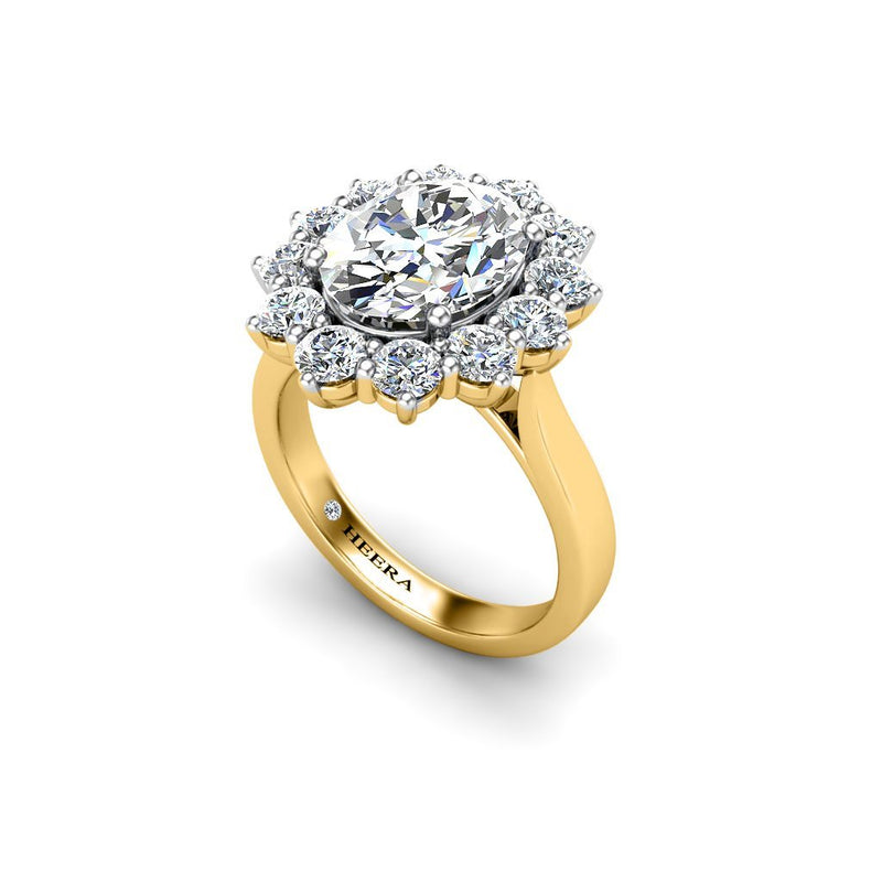 FLORENCIA - Oval Cut Engagement Ring with Flower Halo in Yellow Gold - HEERA DIAMONDS