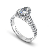 Lavina Pear Cut Halo Engagement Ring with Split Shoulders in Platinum - HEERA DIAMONDS