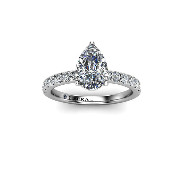 ROSA - Pear Cut Engagement Ring with Diamond Shoulders in Platinum - HEERA DIAMONDS