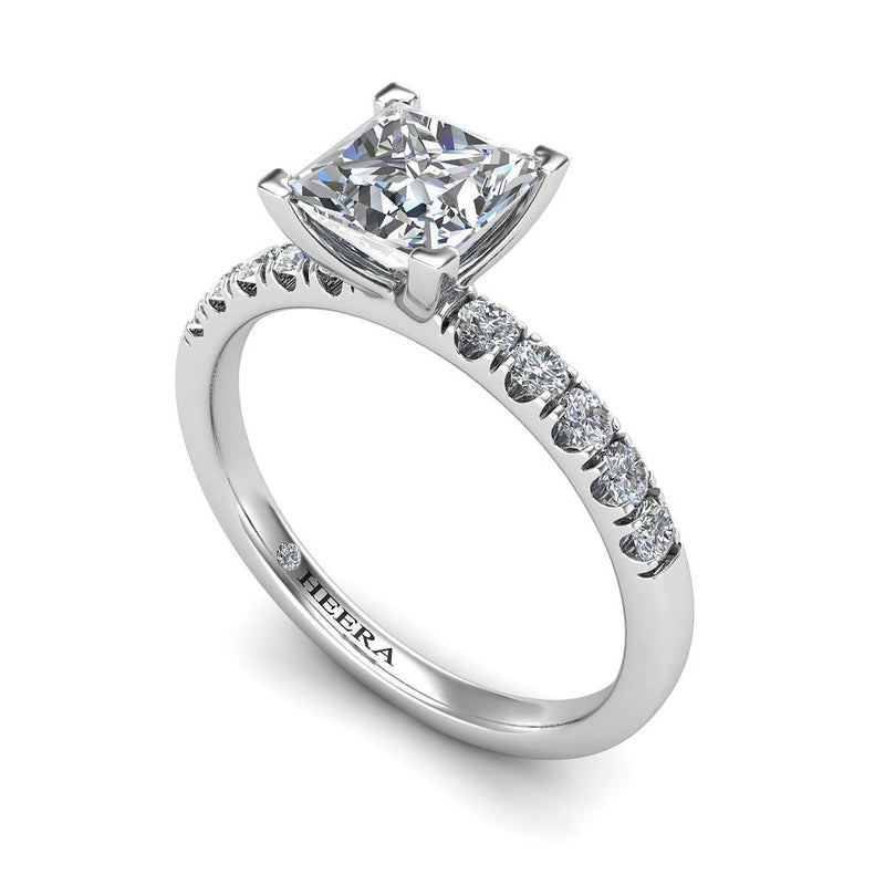 ELVIRA - Princess Cut Engagement Ring II with Diamond Shoulders in Platinum - HEERA DIAMONDS