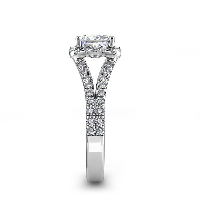 GENARA - Princess Cut Double Halo Engagement Ring with Split Shoulders in Platinum - HEERA DIAMONDS