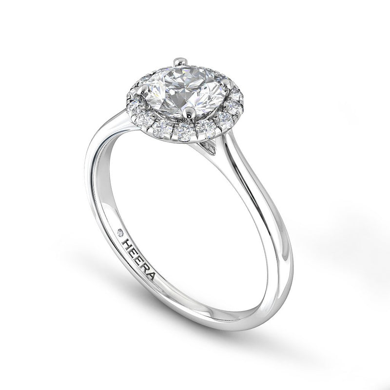 FARIDA - Round Brilliant Halo Engagement ring in Platinum - HEERA DIAMONDS