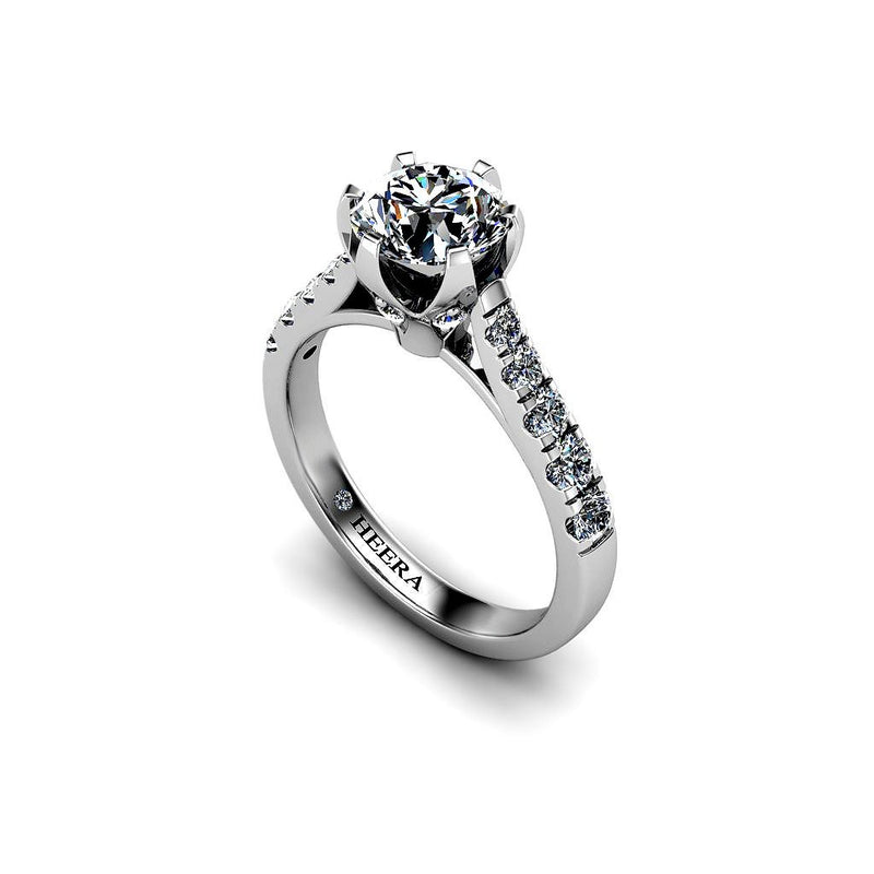 LEIRE -  Round Brilliant Engagement Ring with Diamond Shoulders in Platinum - HEERA DIAMONDS