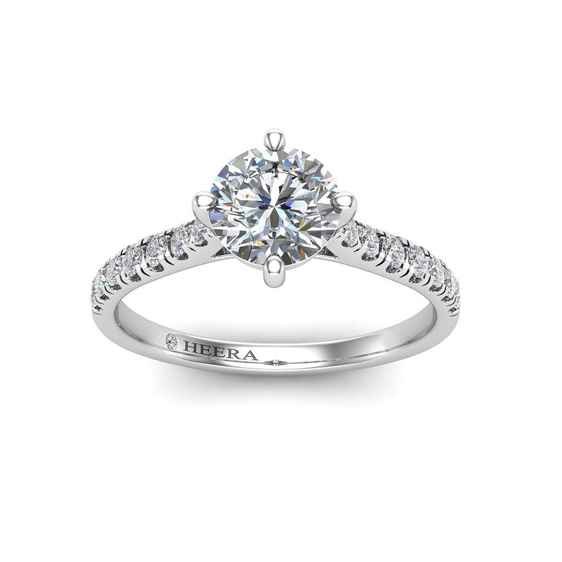 FILOMENA - Round Brilliant Engagement Ring with Diamond Shoulders in Platinum - HEERA DIAMONDS