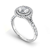 LOLA - Round Brilliant Double Halo Engagement Ring Split Shoulders in Platinum - HEERA DIAMONDS