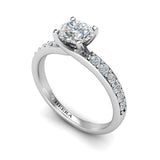 NABILA - Round Brilliant Engagement Ring with Grain Setting Diamond Shoulders in Platinum - HEERA DIAMONDS